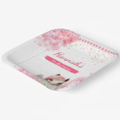 かわいい馬の誕生日パーティーピンクパーソナライズされたフローラ ペーパープレート (傾斜あり)