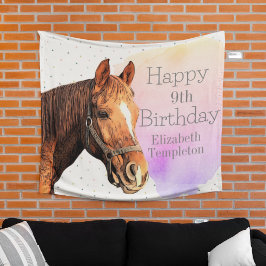 かわいい馬の誕生日パーティー動物の馬乗りキッズ タペストリー
