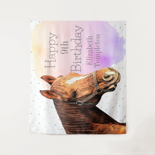 かわいい馬の誕生日パーティー動物の馬乗りキッズ タペストリー (正面)