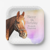 かわいい馬の誕生日パーティー動物の馬乗りキッズ ペーパープレート (正面)