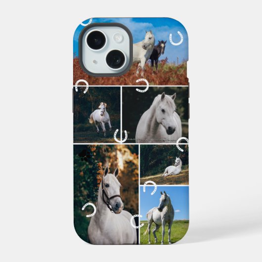 かわいい馬の馬の写真コラージュ iPhone 15ケース (裏面)