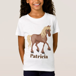 かわいい馬は一流の女の子のTシャツを加えます Tシャツ