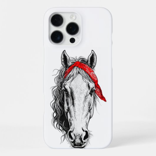 かわいい馬は西レッドバンダナを着る iPhoneケース (裏面)
