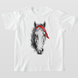 かわいい馬は西レッドバンダナを着る Tシャツ