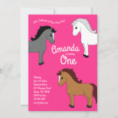 かわいい馬キッズ1st誕生日パーティーピンクガール 招待状 (正面)