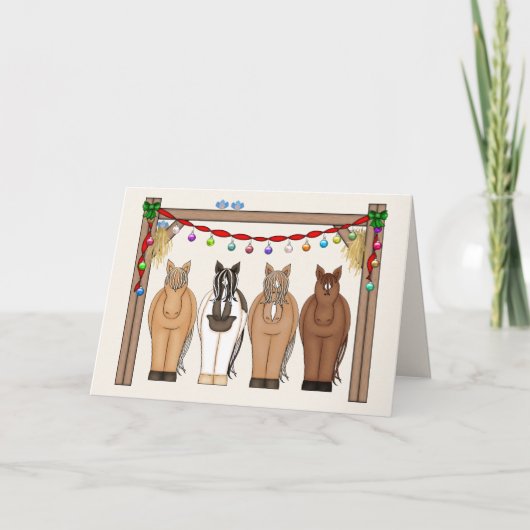 かわいい馬ハッピーホリデーズホースハートクリスマス シーズンカード (正面)