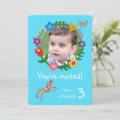 かわいい馬バタフライフラワーボーイズ誕生日パーティー 招待状 (スタンド正面)