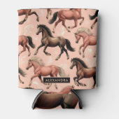 かわいい馬ピンクシームレス 缶クーラー (正面)