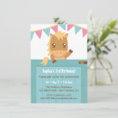 かわいい馬ブルー安定した女の子誕生日パーティー 招待状 (スタンド正面)