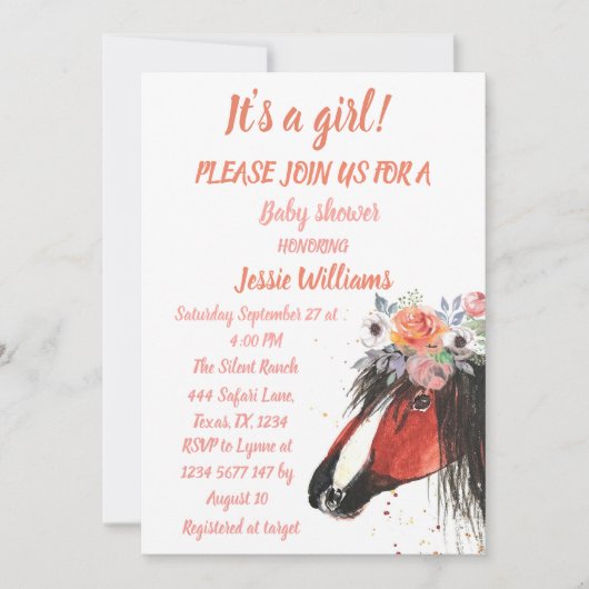 かわいい馬ボホランチベビーガールウェスタンフローラinv 招待状 (正面)