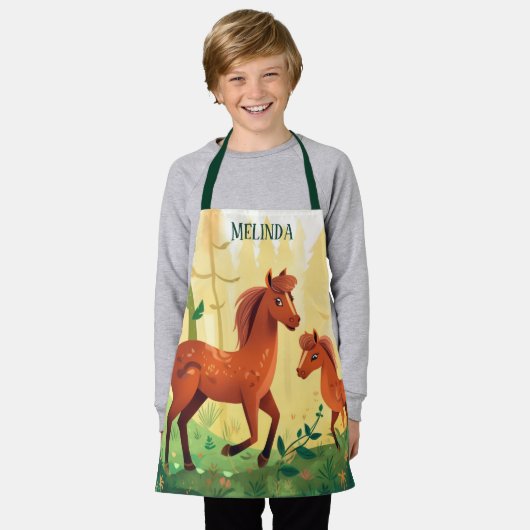 かわいい馬好きの名前の子を追加 エプロン (着用した状態)