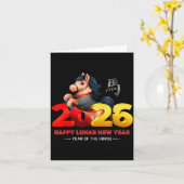 かわいい馬年 - 黒楽しいお正月 カード (黄色い花)