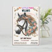 かわいい馬1人私の小さなポニー最初の1歳の誕生日 招待状 (スタンド正面)