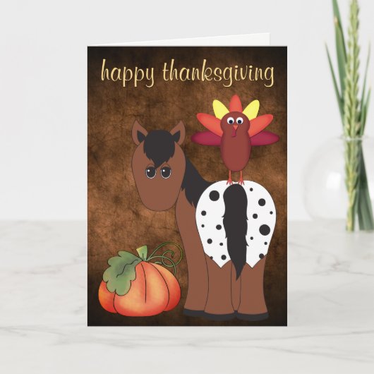 かわいい馬、トルコとカボチャ感謝祭 シーズンカード (正面)