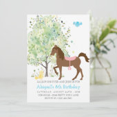 かわいい馬、木々、ポニーライドエクストリアン誕生日 招待状 (スタンド正面)