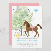 かわいい馬、木々、ポニーライドエクストリアン誕生日 招待状 (正面/裏面)