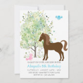 かわいい馬、木々、ポニーライドエクストリアン誕生日 招待状 (正面)