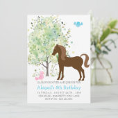 かわいい馬、木々、ポニーライドエクストリアン誕生日 招待状 (スタンド正面)