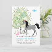かわいい馬、木々、ポニーライドエクストリアン誕生日 招待状 (スタンド正面)
