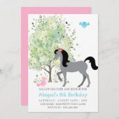 かわいい馬、木々、ポニーライドエクストリアン誕生日 招待状 (正面/裏面)