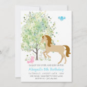 かわいい馬、木々、ポニーライドエクストリアン誕生日 招待状 (正面)