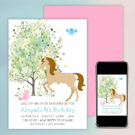 かわいい馬、木々、ポニーライドエクストリアン誕生日 招待状