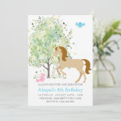 かわいい馬、木々、ポニー乗馬 馬術の誕生日 招待状 (スタンド正面)