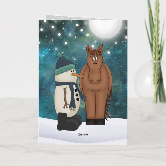 かわいい馬、雪だるま、サンタとトナカイのクリスマス シーズンカード (裏面)