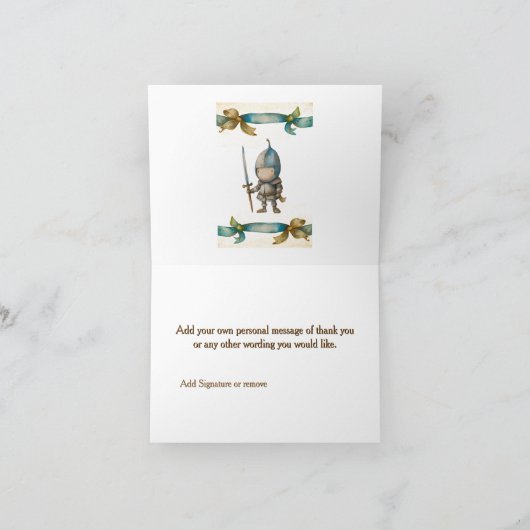 かわいい騎士ドラゴン城の誕生日パーティーの子供たち サンキューカード (内部)