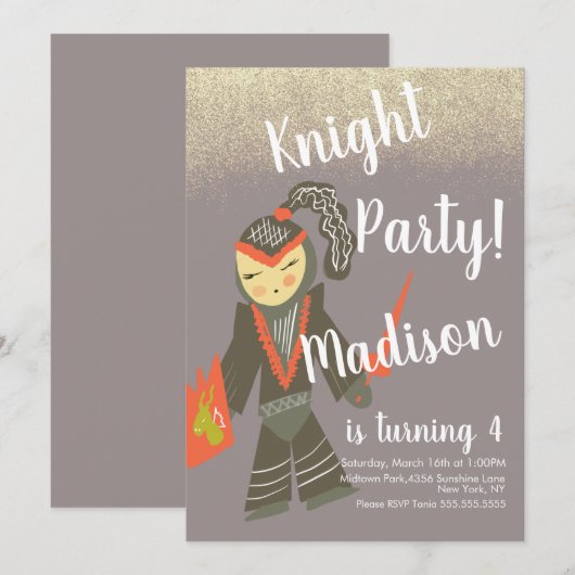 かわいい騎士パーティーの落書き招待状 招待状 (正面/裏面)