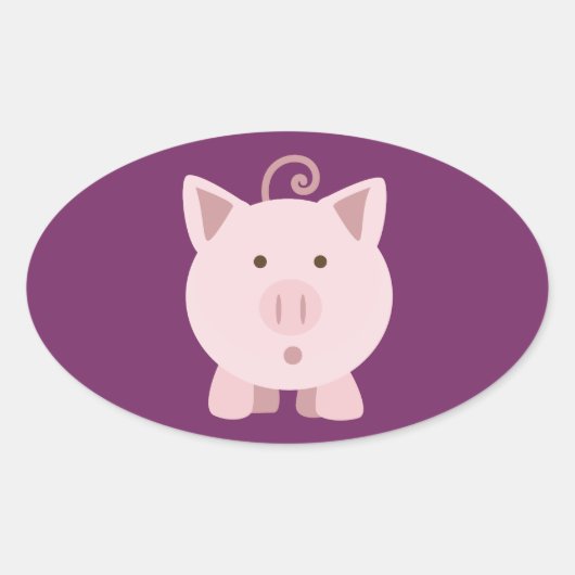 かわいい驚いた豚 楕円形シール (正面)