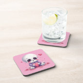 かわいい骸骨がハートを持っている コースター (右側)