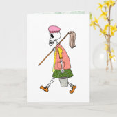 かわいい骸骨の清掃婦  モップとバケツ カード (黄色い花)