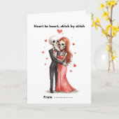 かわいい骸骨カップルのハート型バレンタインカード カード (黄色い花)