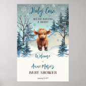 かわいい高地の聖牛冬の赤ちゃんシャワーサイン ポスター (正面)