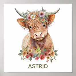 かわいい高地牛の牛手引き水色 ポスター