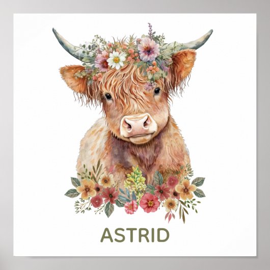 かわいい高地牛の牛手引き水色 ポスター (正面)