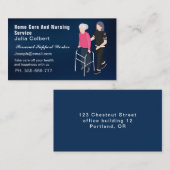 かわいい高齢者コンパニオンまたは高齢者の介護者の青 名刺 (正面/裏面)