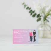 かわいい高齢者コンパニオンまたは高齢者の介護者ピンク 名刺 (スタンド正面)