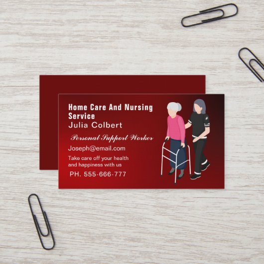 かわいい高齢者コンパニオンまたは高齢者の介護者赤 名刺 (正面/裏面インサイチュ)