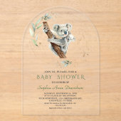 かわいい魅力的コアラ緑の金ゴールドベビーシャワー アクリル招待状 (正面)