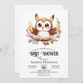 かわいい魅力的フクロウ赤ちゃんシャワー 招待状 (正面/裏面)