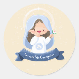 かわいい魅力的ヴァージンメアリーウィズフラワー – Beige ラウンドシール