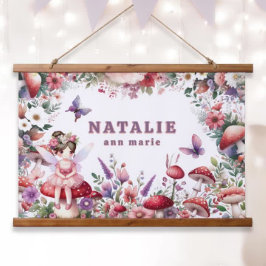 かわいい魅惑の妖精の庭のパーソナライズされた名前 吊り下げ型タペストリー