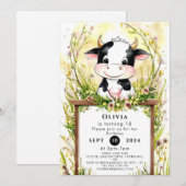 かわいい魅惑の牛の誕生日 招待状 (正面/裏面)