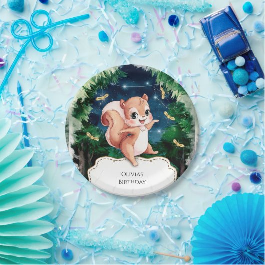 かわいい魅惑リス誕生日 ペーパープレート (パーティー)