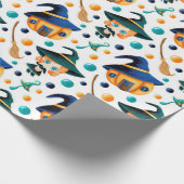 かわいい魔女かぼちゃハウスパターン ラッピングペーパー (角)