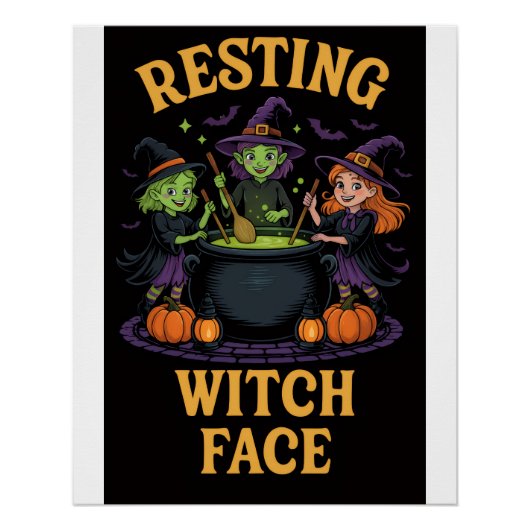 かわいい魔女がいる、おかしなハロウィーンポスター ポスター (正面)