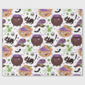 かわいい魔女がハロウィンパターンを生み出す ラッピングペーパー (フラット)