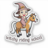 かわいい魔女が馬に乗る シール (正面)